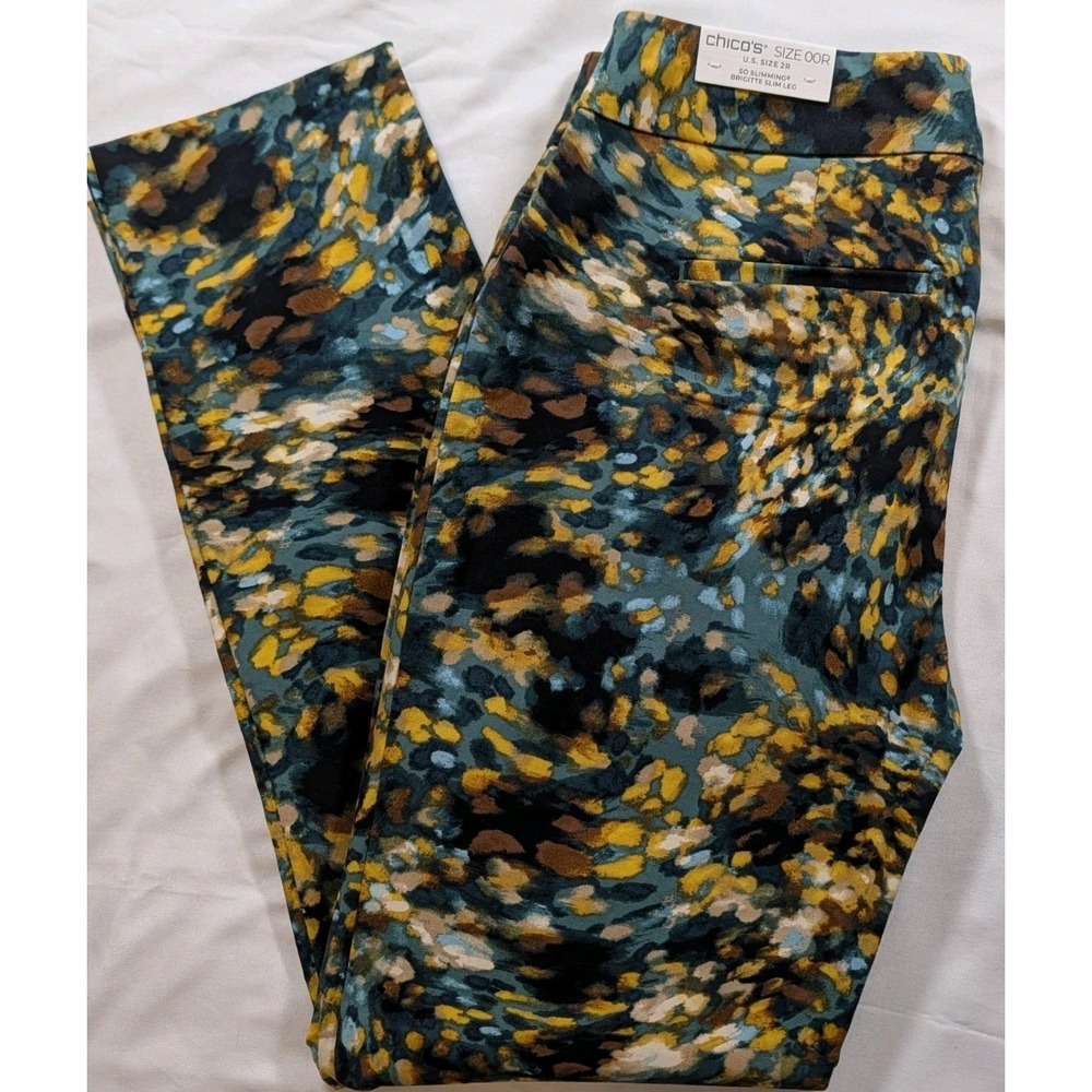 NWT Chico's So Slimming 180 Brigitte Ankle Pants Garden Cat Animal Print Sz 00R